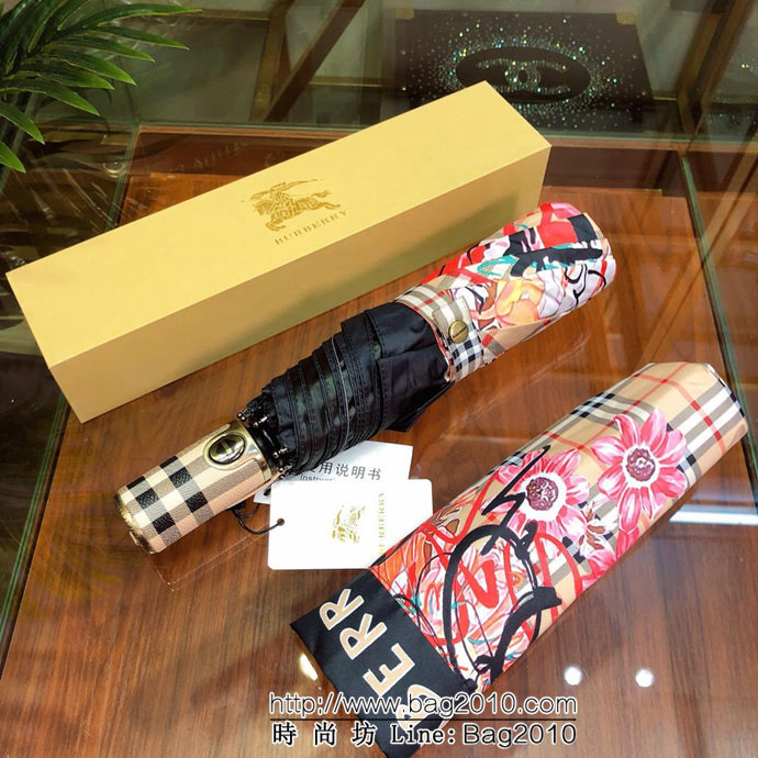 BURBERRY巴寶莉 專櫃夏季新款 全自動折疊晴雨傘 花卉圖案 防雨防紫外線隔熱傘  sll1041